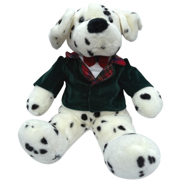 1996 Commonwealth Plush stuffed Dalmatian Xmas dog w/ green coat & red bow tie - Picture 1 of 16